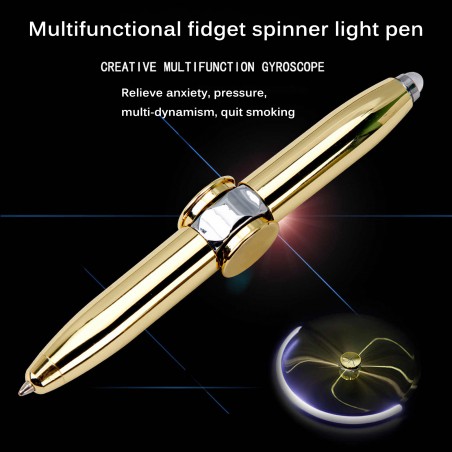 STYLO HAND SPINNER LED MULTIFONCTION OR BRILLANT