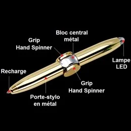 STYLO HAND SPINNER LED MULTIFONCTION OR BRILLANT