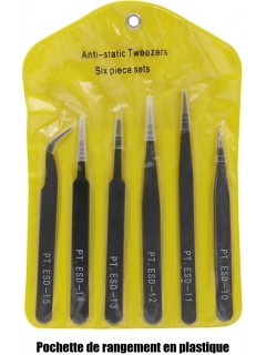 PINCETTES DE PRÉCISION ANTISTATIQUES ESD ACIER INOXYDABLE 1,5mm NOIR (pochette 6 pcs)