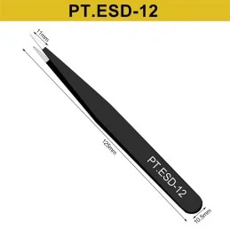 PINCETTES DE PRÉCISION ANTISTATIQUES ESD ACIER INOXYDABLE 1,5mm NOIR (pochette 6 pcs)