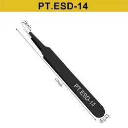 PINCETTES DE PRÉCISION ANTISTATIQUES ESD ACIER INOXYDABLE 1,5mm NOIR (pochette 6 pcs)