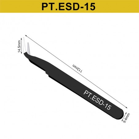 PINCETTES DE PRÉCISION ANTISTATIQUES ESD ACIER INOXYDABLE 1,5mm NOIR (pochette 6 pcs)