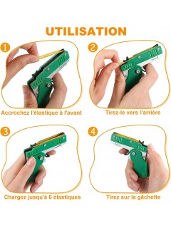 PISTOLET À ÉLASTIQUE PLIABLE 6 COUPS VERT (avec porte-clés + 60 élastiques)