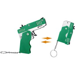 PISTOLET À ÉLASTIQUE PLIABLE 6 COUPS VERT (avec porte-clés + 60 élastiques)