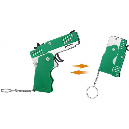 PISTOLET À ÉLASTIQUE PLIABLE 6 COUPS VERT (avec porte-clés + 60 élastiques)