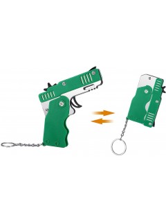 PISTOLET À ÉLASTIQUE PLIABLE 6 COUPS VERT (avec porte-clés + 60 élastiques)