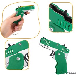 PISTOLET À ÉLASTIQUE PLIABLE 6 COUPS VERT (avec porte-clés + 60 élastiques)