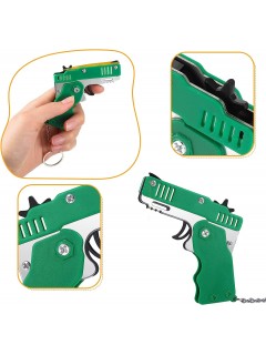 PISTOLET À ÉLASTIQUE PLIABLE 6 COUPS VERT (avec porte-clés + 60 élastiques)