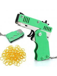 PISTOLET À ÉLASTIQUE PLIABLE 6 COUPS VERT (avec porte-clés + 60 élastiques)