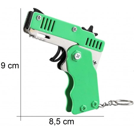 PISTOLET À ÉLASTIQUE PLIABLE 6 COUPS VERT (avec porte-clés + 60 élastiques)