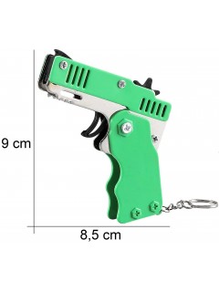 PISTOLET À ÉLASTIQUE PLIABLE 6 COUPS VERT (avec porte-clés + 60 élastiques)