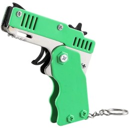 PISTOLET À ÉLASTIQUE PLIABLE 6 COUPS VERT (avec porte-clés + 60 élastiques)