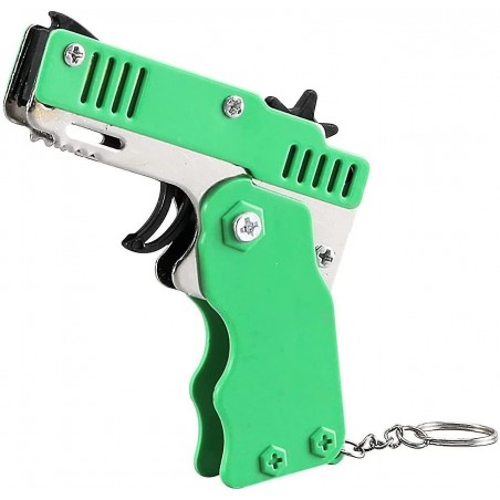 PISTOLET À ÉLASTIQUE PLIABLE 6 COUPS VERT (avec porte-clés + 60 élastiques)