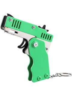 PISTOLET À ÉLASTIQUE PLIABLE 6 COUPS VERT (avec porte-clés + 60 élastiques)