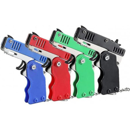 PISTOLET À ÉLASTIQUE PLIABLE 6 COUPS VERT (avec porte-clés + 60 élastiques)