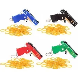 PISTOLET À ÉLASTIQUE PLIABLE 6 COUPS VERT (avec porte-clés + 60 élastiques)