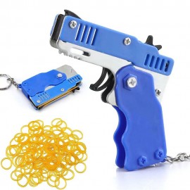 PISTOLET À ÉLASTIQUE PLIABLE 6 COUPS BLEU (avec porte-clés + 60 élastiques)