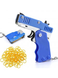 PISTOLET À ÉLASTIQUE PLIABLE 6 COUPS BLEU (avec porte-clés + 60 élastiques)