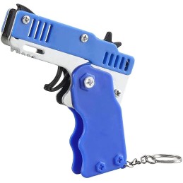 PISTOLET À ÉLASTIQUE PLIABLE 6 COUPS BLEU (avec porte-clés + 60 élastiques)