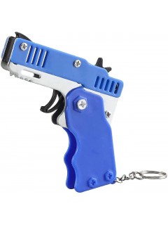 PISTOLET À ÉLASTIQUE PLIABLE 6 COUPS BLEU (avec porte-clés + 60 élastiques)