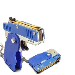 PISTOLET À ÉLASTIQUE PLIABLE 6 COUPS BLEU (avec porte-clés + 60 élastiques)