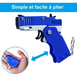 PISTOLET À ÉLASTIQUE PLIABLE 6 COUPS BLEU (avec porte-clés + 60 élastiques)