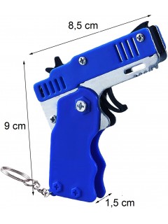 PISTOLET À ÉLASTIQUE PLIABLE 6 COUPS BLEU (avec porte-clés + 60 élastiques)