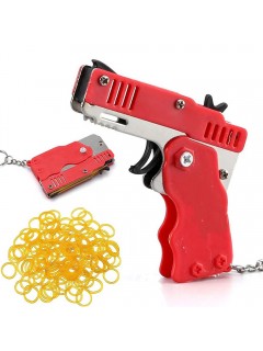 PISTOLET À ÉLASTIQUE PLIABLE 6 COUPS ROUGE (avec porte-clés + 60 élastiques)