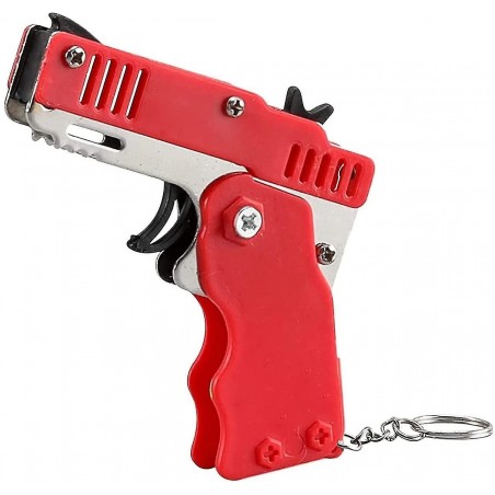 PISTOLET À ÉLASTIQUE PLIABLE 6 COUPS ROUGE (avec porte-clés + 60 élastiques)