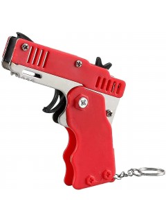 PISTOLET À ÉLASTIQUE PLIABLE 6 COUPS ROUGE (avec porte-clés + 60 élastiques)