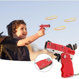 PISTOLET À ÉLASTIQUE PLIABLE 6 COUPS ROUGE (avec porte-clés + 60 élastiques)