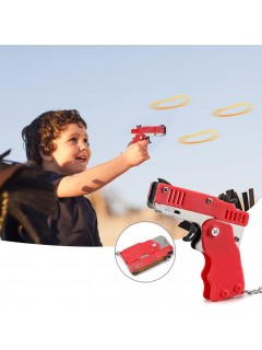 PISTOLET À ÉLASTIQUE PLIABLE 6 COUPS ROUGE (avec porte-clés + 60 élastiques)