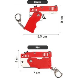 PISTOLET À ÉLASTIQUE PLIABLE 6 COUPS ROUGE (avec porte-clés + 60 élastiques)