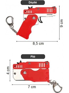 PISTOLET À ÉLASTIQUE PLIABLE 6 COUPS ROUGE (avec porte-clés + 60 élastiques)