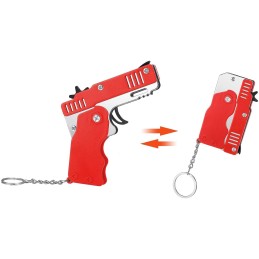 PISTOLET À ÉLASTIQUE PLIABLE 6 COUPS ROUGE (avec porte-clés + 60 élastiques)