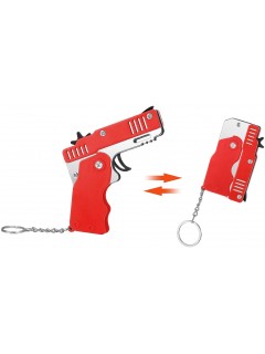 PISTOLET À ÉLASTIQUE PLIABLE 6 COUPS ROUGE (avec porte-clés + 60 élastiques)