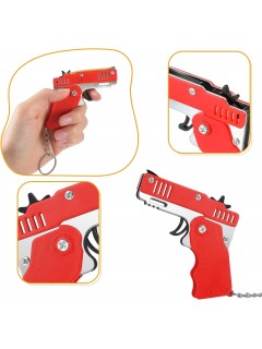 PISTOLET À ÉLASTIQUE PLIABLE 6 COUPS ROUGE (avec porte-clés + 60 élastiques)