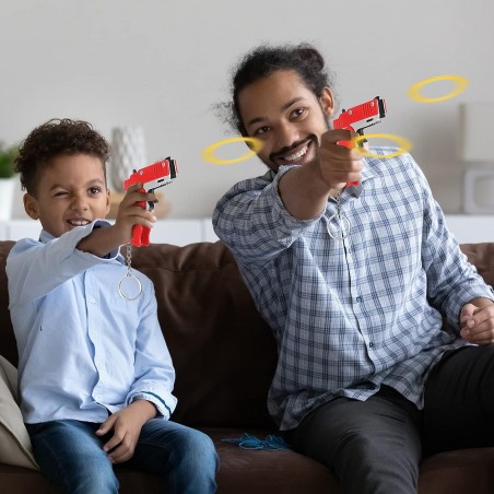 PISTOLET À ÉLASTIQUE PLIABLE 6 COUPS ROUGE (avec porte-clés + 60 élastiques)