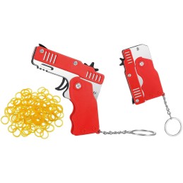 PISTOLET À ÉLASTIQUE PLIABLE 6 COUPS ROUGE (avec porte-clés + 60 élastiques)