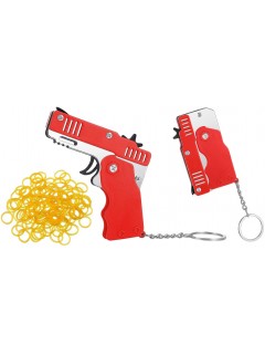 PISTOLET À ÉLASTIQUE PLIABLE 6 COUPS ROUGE (avec porte-clés + 60 élastiques)