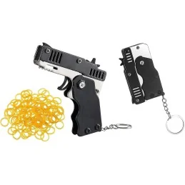 PISTOLET À ÉLASTIQUE PLIABLE 6 COUPS NOIR (avec porte-clés + 60 élastiques)