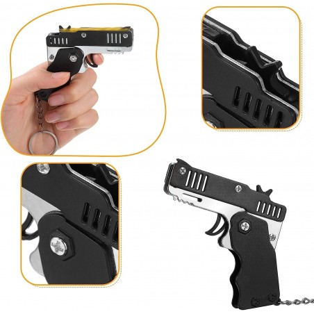 PISTOLET À ÉLASTIQUE PLIABLE 6 COUPS NOIR (avec porte-clés + 60 élastiques)