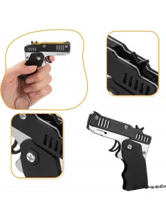 PISTOLET À ÉLASTIQUE PLIABLE 6 COUPS NOIR (avec porte-clés + 60 élastiques)