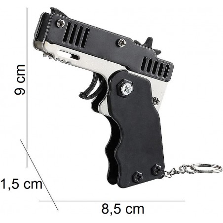 PISTOLET À ÉLASTIQUE PLIABLE 6 COUPS NOIR (avec porte-clés + 60 élastiques)