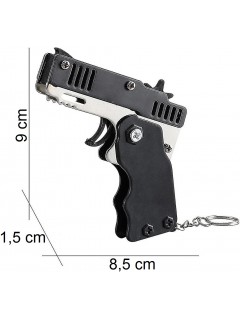 PISTOLET À ÉLASTIQUE PLIABLE 6 COUPS NOIR (avec porte-clés + 60 élastiques)