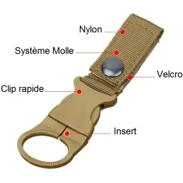 SANGLE À CLIP PORTE-BOUTEILLE D'EAU (SYSTÈME MOLLE) KAKI