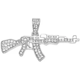 CHAÎNE + PENDENTIF AK-47 EN DIAMANT ARTIFICIEL ARGENT