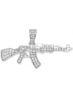 CHAÎNE + PENDENTIF AK-47 EN DIAMANT ARTIFICIEL ARGENT