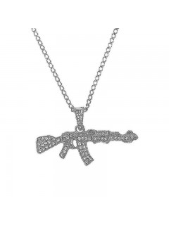 CHAÎNE + PENDENTIF AK-47 EN DIAMANT ARTIFICIEL ARGENT