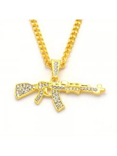 CHAÎNE + PENDENTIF AK-47 EN DIAMANT ARTIFICIEL OR